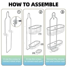 1PC Over-The-Head Shower Organizer With Hooks, Shower Caddy Hanging Bathroom Organizer, Rustproof Shower Shelf For Inside Shower - No Drilling Shower Racks Over Showerhead - Bath Shower Shelves Rack For Shampoo Soap - 圓形籃款 - 查看 4
