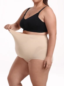 Oillpretty Women's Plus Size Maternity Seamless Elastic Waistband Support Anti-Chafing Sports Panties - Apricot - View 6