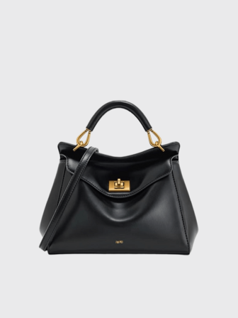 [Gold Clasp + Dual Size] Black Smooth Leather Handbag, Gold Clasp Design Tote Shoulder Bag, S/L Dual Size Options, Mini-Medium Capacity Commuter Bag, Luxurious Business Style Women's Bag, Suitable For Work, Business, Formal Occasions