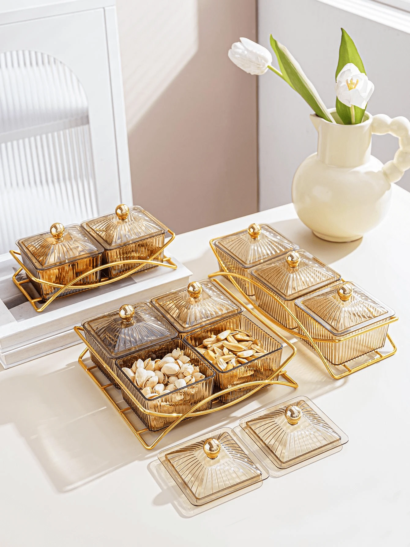 1Set Amber Glass Snack Plate & Tray Set - Christmas Gift For Candy, Nuts & Cookies, Decorative Storage For Kitchen & Holiday Gatherings - 琥珀色 - 查看 1