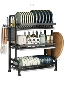 Dish Drainer, 3 Tiers - Black - View 3