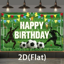 2 Bandeiras, 1 Faixa Decorativa "Feliz Aniversário", Pano com Tema de Futebol "Feliz Aniversário", Adereços para Fotos - Verde - Visão 3