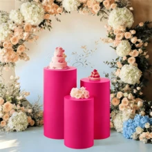 3pcs/Set, Cylinder Stand Covers Flexible Cylinder Pillar Dessert Stand Cloth Covers Photo Backdrop For Party Wedding Or Birthday Event Decor (Only Cloth Cover) - 玫瑰紅 - 查看 6
