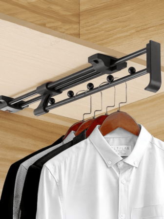 1pc Extendable Retractable Wardrobe Closet Rod, Space-Saving Sliding Clothes Rack, Increase Storage Space, Garment Hanger Rod For Pants And Coats, Tidy Wardrobe Organizer