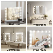 Large Mirror Vanity Make Up Mirror With 14 LED Lights Bulb Tabletop UK - White - View 7