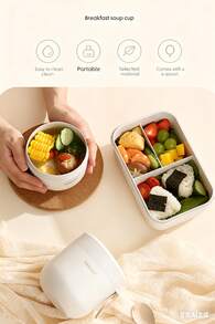 Wide Mouth Oatmeal Mug 20oz/27oz With Spoon – Dual-Layer Insulated Food Cup With Stainless Steel Inner Liner, Portable Breakfast Bowl With Handle And Leak-Proof Lid, Microwave-Friendly Design, Keeps Food Hot For Hours, Perfect For Office, School, Gym, Travel, And Gift Giving - White - Stainless Steel Inner Liner - 800ml - View 5