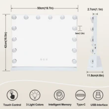 Large Mirror Vanity Make Up Mirror With 14 LED Lights Bulb Tabletop UK - White - View 6