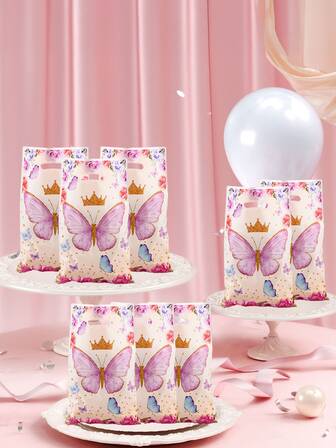 20 piezas Bolsas de regalo con estampado de mariposas - Material de plástico | Bolsas de caramelos, bolsas de tela y bolsas de compras con diseño de mariposas y flores, de color rosa, pueden contener caramelos, aperitivos, frutas y regalos pequeños, adecuadas para bodas, fiestas de cumpleaños, baby showers, envoltorios de regalos con tema de primavera/verano y bolsas de regalo para fiestas