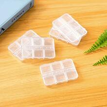 8pcs Portable 6-Compartment Rectangular Divided Storage Box, Double-Layer Detachable Decorative Jewelry, Nail Art Rhinestones, Medicines Organizer Box, Transparent PP With Lid, Detachable Jewelry, Nail Art Rhinestones, Small Accessories Storage Box - White - View 3