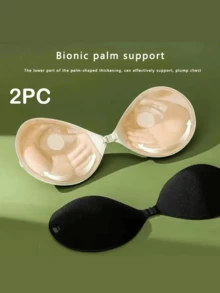 2 Pares de Almofadas Adesivas para Sutiã com Formato de Copo Espessadas em 3cm - Cobre-Mamilos Invisíveis com Efeito Push-Up para Realçar o Decote, Calcinha Sem Costura para Seios Pequenos, Levantamento de Seios Antiderrapante, Sem Arame, Tecido Não Tecido, Material de Acetato Opaco