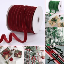 1Roll 50 Yards Burgundy Velvet Ribbon Spool,Green Velvet Ribbon Single Face Forest Green Velvet Ribbon For Christmas Tree Ornaments, Gift Wrapping, Wreath Decor, Fall Decor, Invitations, Bows, Flower Bouquet - Multicolor - View 1
