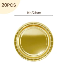 10/20/50个装一次性金色纸盘，用于餐桌装饰，镀铝7英寸/9英寸圆形甜点餐盘，派对用品，适用于婚礼、家庭聚餐、生日派对、野餐、烧烤、节日等场合。 - 金色 - 查看 16