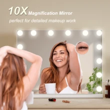 Large Mirror Vanity Make Up Mirror With 14 LED Lights Bulb Tabletop UK - White - View 3