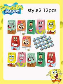 SpongeBob SquarePants Bộ 6/12 túi đựng kẹo, túi đựng đồ ăn nhẹ, túi giấy Kraft chủ đề SpongeBob, túi quà tặng tiệc tùng, lựa chọn tốt nhất để tạo không khí lễ hội, món quà trang trí tiệc và trang trí nhà cửa hoàn hảo cho bạn bè. - Nhiều màu - Xem 6