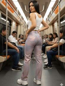 Jeans Rectos de Mezclilla para Mujer con Efecto Metalizado de Diferentes Colores y Diseños, A la Moda, Diseño Moderno. Mezclilla Gruesa de Calidad, Cómodos, Combinables. - DOBLE GCP-AY-3259S - Ver 4