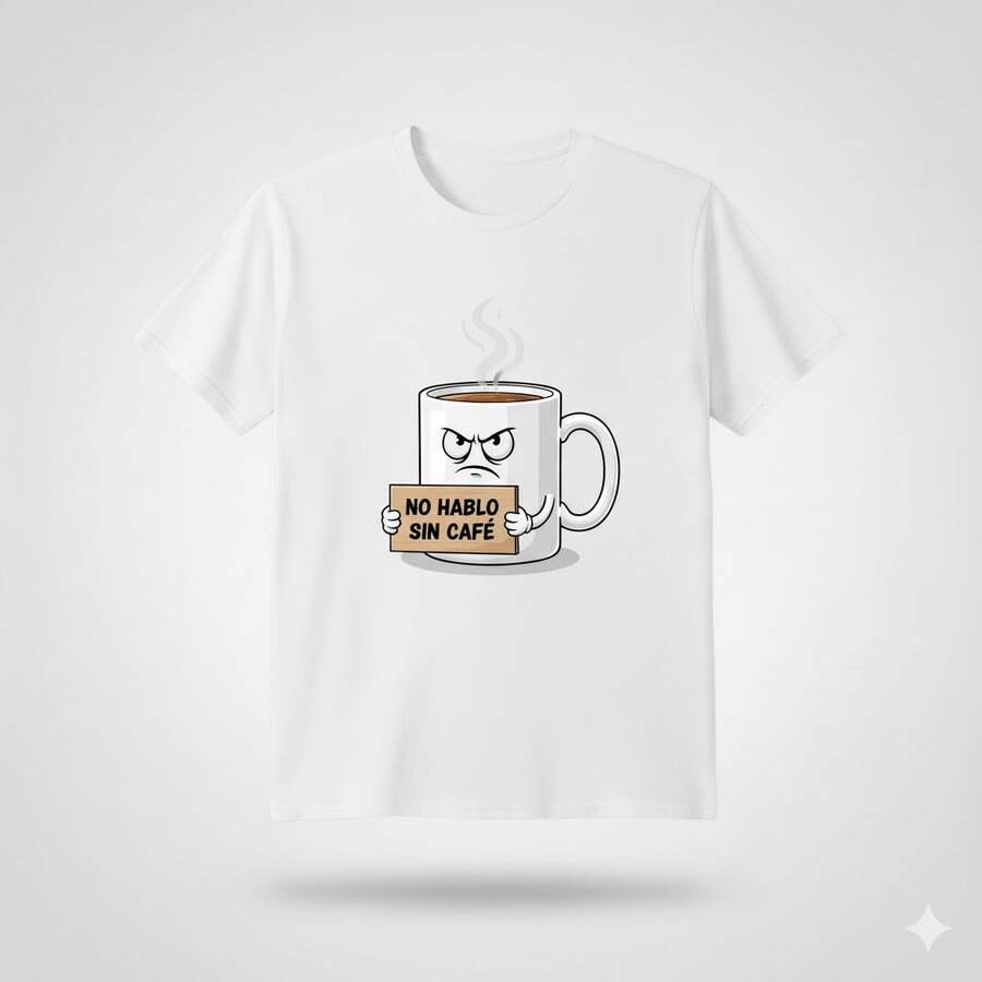 Playera Hombre No hablo sin café Divertida de Algodón Casual - Blanco - Ver 1