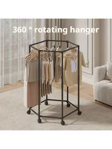 Secadora giratoria de 6 lados - Estante de almacenamiento de lavandería con ruedas de metal resistente, apto para dormitorio, dormitorio, apartamento - Secadora de ropa y estante de almacenamiento interior ahorradora de espacio, accesorio de lavandería, diseño de moda, estructura de metal resistente - Multicolor - Ver 10