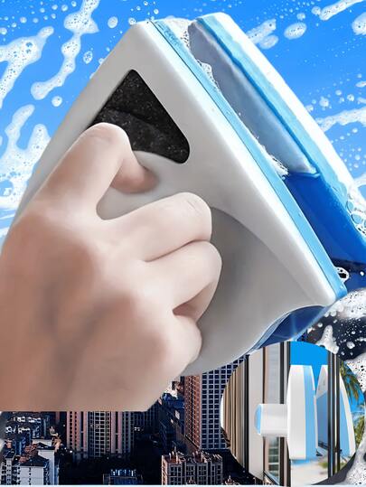 Double-Sided Magnetic Window Cleaner - A Reusable Plastic Glass Cleaning Tool Suitable For 3-8mm Thick Single-Layer Glass. It Does Not Require Power Supply. Ergonomic Handle Design, With Strong Magnetic Attraction, Suitable For Both Household And Commercial Use. Fashionable Window Cleaner, Magnetic Cleaner, Double-Action Cleaner.