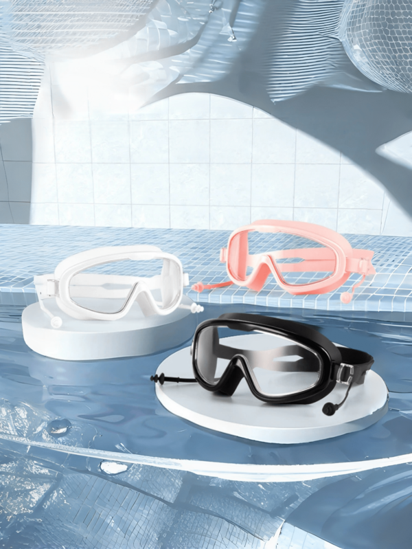 1pc/Adult Large Frame Goggles, Anti-Fog, High-Definition, Swimming Goggles, One-Piece Earplugs, Silicone, Swimming Go