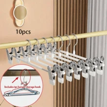 10pcs Stainless Steel Pants Clips - Expandable, 35g Weight, Seamless, Easy To Use - Ideal For Wardrobe And Home Use - Great For Hanging Skirts And Children's Clothing
