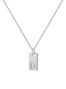 1pc Stainless Steel Letter Pendant Necklace, Minimalist 26 Alphabet Square Charm Necklace, Delicate Clavicle Chain Necklace, Suitable For Girls And Women - Silver - View 13