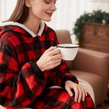 1pc Hooded Wearable Blanket Sweatshirt, Unisex, Super Oversized Fleece Blanket Sweatshirt, 63" Chest, Extra Soft Warm And Cozy Wearable Blanket Hoodie With Large Pockets, Christmas Decor And Party Supplies