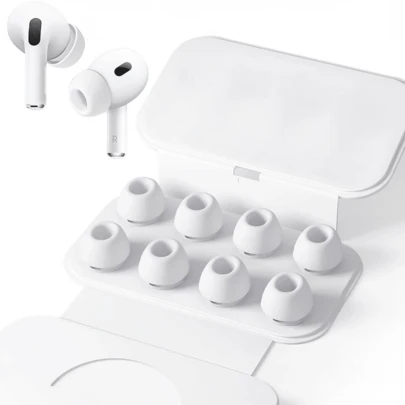 4 pares de puntas de silicona suaves y antideslizantes para auriculares inalámbricos Pro/Pro Series 2 - Diseño de reducción de ruido, caja de almacenamiento portátil, 4 tamaños (XS/S/M/L) Cubiertas de auriculares de repuesto
