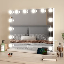 Large Mirror Vanity Make Up Mirror With 14 LED Lights Bulb Tabletop UK - White - View 1