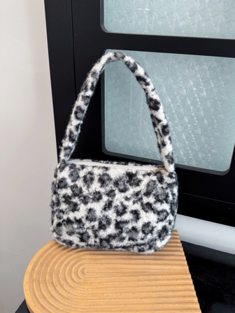 1 pieza, Diseño de nicho de moda Joker, Bolso de hombro portátil, Bolso cuadrado opcional de varios colores decorado con estampado de leopardo de tela de felpa contrastante, Adecuado para el transporte diario y las compras de las damas.