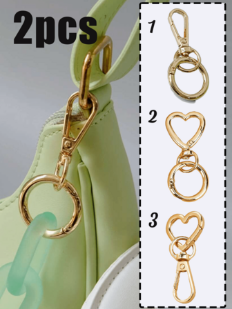 2件套时尚女士配饰：包包挂饰、圆形钥匙扣、心形钥匙扣、包包挂钩、汽车钥匙扣、DIY钥匙扣、登山扣、金属弹簧O型环扣、圆形按扣、钥匙圈、可打开的包包配件扣和DIY五金工艺品配件，多用途配件，手工爱好者必备，生日礼物、情人节礼物、节日礼物（多种款式和颜色可选）