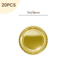 10/20/50个装一次性金色纸盘，用于餐桌装饰，镀铝7英寸/9英寸圆形甜点餐盘，派对用品，适用于婚礼、家庭聚餐、生日派对、野餐、烧烤、节日等场合。 - 金色 - 查看 18