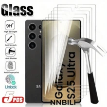NNBILI 5片装指纹解锁钢化玻璃屏幕保护膜，兼容三星S24 Ultra、S25 Ultra、S25 Edge、S26 Ultra、S26 Edge、S23、S22、S21 Plus - 9H硬度，高清，防指纹，防刮花，无气泡安装，全屏保护，防指纹玻璃 | 高清显示 | 防刮花玻璃，智能手机屏幕保护膜 - 5件 - 查看 9