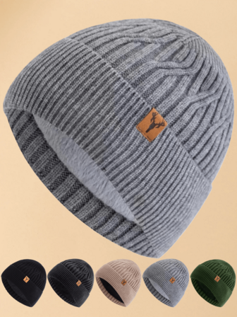 JZML 1 pièce Bonnet tricoté avec doublure thermique et décoration tête de cerf pour hommes, vêtements d'hiver