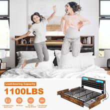 EnHomee Full/Queen/King Size LED Bed Frame With 4 Storage Drawers & Charging Station Platform Bed Frame With Upholstered Storage Headboard No Noise, No Box Spring Needed, Rustic Brown - 鏽棕色 - 查看 6