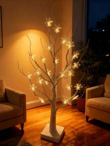 1个24头60厘米高高亮LED白色桦树灯，带USB线和3节AA电池盒，家居装饰雪花圣诞树灯，节日装饰五角星圣诞装饰，房间婚礼装饰星形树LED灯，斋月装饰树灯，房间装饰白色桦树圣诞树灯，仙女灯，露营灯 - 黃色 - 查看 1