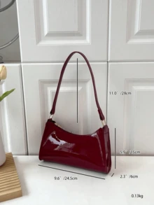 纯色压纹几何图案拉链单肩包，女士单肩包，时尚复古拉链包，休闲防水手提包，适合少女、女性、大学生、年轻职业女性和上班族女性。完美适用于办公室、工作、商务和通勤场合。最佳女士工作包，复古风格女包。 - 酒紅色 - 查看 3