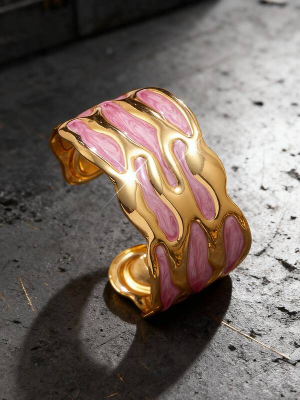 VceTd Pulseira de textura geométrica esmaltada metálica ondulada exagerada, 1 peça, pulseira criativa e aberta, unissex, adequada para uso diário e festas, joia neutra, item da moda, joia para presente