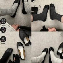1双新款秋冬日系显瘦竖条纹分趾袜，纯色百搭中筒极简分趾袜，百搭个性女袜 - 彩色 - 查看 1