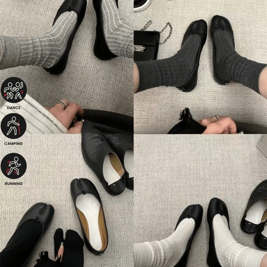 1双新款秋冬日系显瘦竖条纹分趾袜,纯色百搭中筒极简分趾袜,百搭个性女袜 - 彩色 - 查看 1