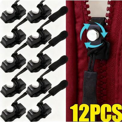 10/3/6-Piece Zipper Repair Kit, Quick-Install Detachable Zipper Heads, No Sewing Required. Suitable For Jackets, Suitcases, And Bags. Available In Black, Sizes S, M, And L. Durable Replacement Zipper Sliders For Instant Zipper Repair.