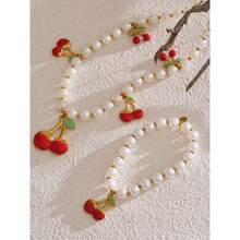 Eetit 1P Crendy Style Simulated Pearls Beads Chain Cherry Pendant Necklace Elegance Handmade Beads Jewelry Gift
