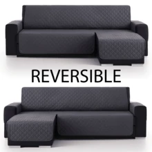 Vivid Torral - Funda Cubre Sofá Chaise Longue Acolchado Reversible Antiácaros Protector Manchas Rombos (Para Brazo derecho y Izquierdo) Válido Hasta 300 cm De Ancho De Brazo A Brazo - Gris Oscuro - Ver 1