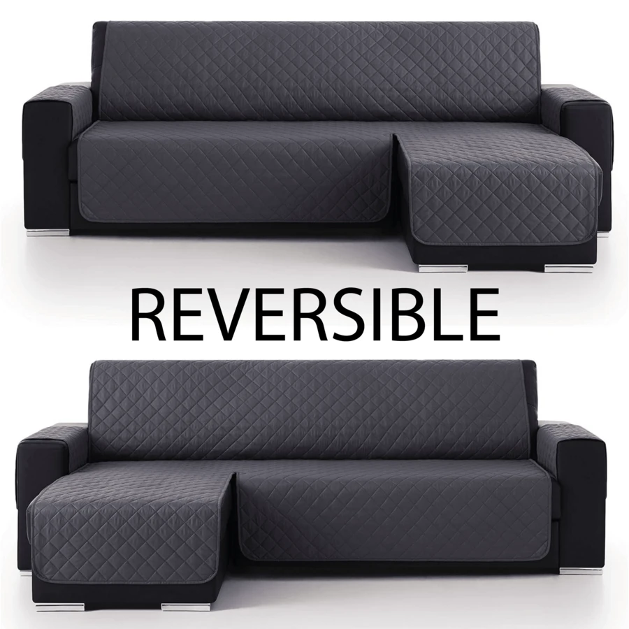 Vivid Torral - Funda Cubre Sofá Chaise Longue Acolchado Reversible Antiácaros Protector Manchas Rombos (Para Brazo derecho y Izquierdo) Válido Hasta 300 cm De Ancho De Brazo A Brazo - Gris Oscuro - Ver 1