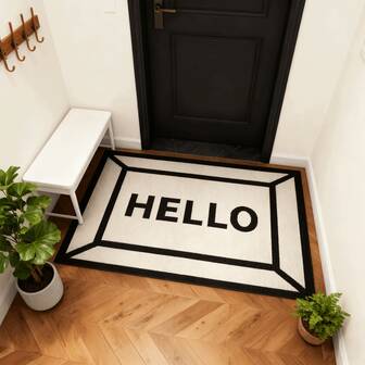 1pc Durable European Minimalist Welcome Doormat - Indoor/Outdoor Entrance Mat With "Hello" Design, White And Black Borders, Suitable For Porch, Patio, Entryway - Hand Wash Only, Front Door Welcome Mat
