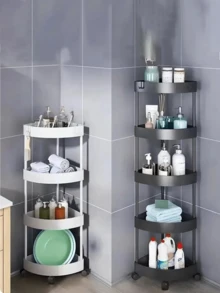 4-Tier Rolling Corner Organizer For Kitchen, Bathroom, Living Room, And Office - No Power Required, Plastic Material - Multicolor - View 2