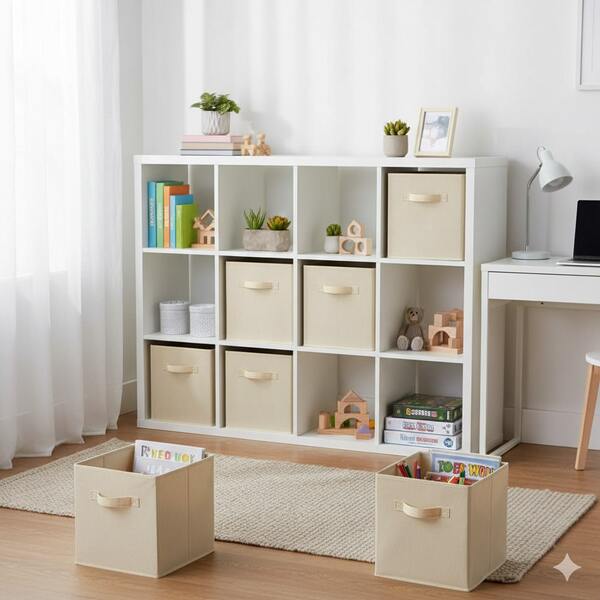 Scatola da immagazzinaggio cubica pieghevole in tessuto con maniglie, cubo organizzatore da 28 cm per armadio, ripostiglio, stanza di servizio (beige/nero/grigio, 3/6 confezioni)