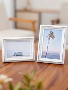 1pc Minimalist 5/6 Inch White & Blue Plastic Photo Frame, Suitable For Bedroom, Living Room, Wall Mounting Or Tabletop Display - Multicolor - View 1