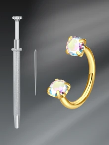 CIZME 3 pièces Anneaux de nez en acier inoxydable, anneaux de nez filetés intérieurs 16G, unisexe, double cristal en forme de fer à cheval pour le nez, le septum, la lèvre, les sourcils, le cartilage de l'oreille - Pince à boule effilée de 8 mm pour le remplacement de bijoux - Multicolore - Voir 14