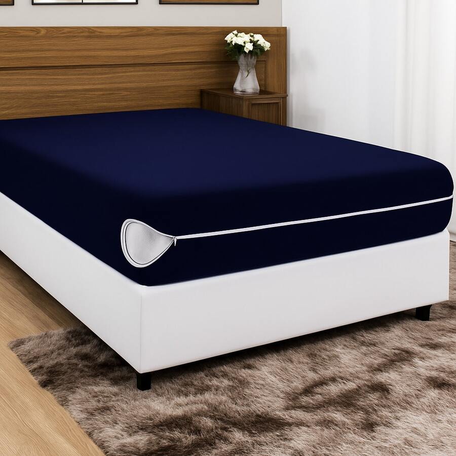 Mattress Cover With Zipper, Mesh Fabric - Màu xanh hải quân - Xem 1
