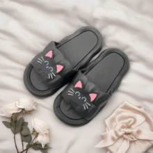 Girls' And Ladies' Popular Slippers, Versatile Cool Slippers, Summer Home Slippers, Couple's Dormitory Solid Color Simple Striped Slippers, Round Toe New Home Bathroom Anti Slip Flat Slippers, Ladies' And Boys' Black Anti Slip Universal Outdoor Wear, Indoor Home Bathroom Shower Slippers, Men's Slippers - Black Petals [Black Cat] - View 9